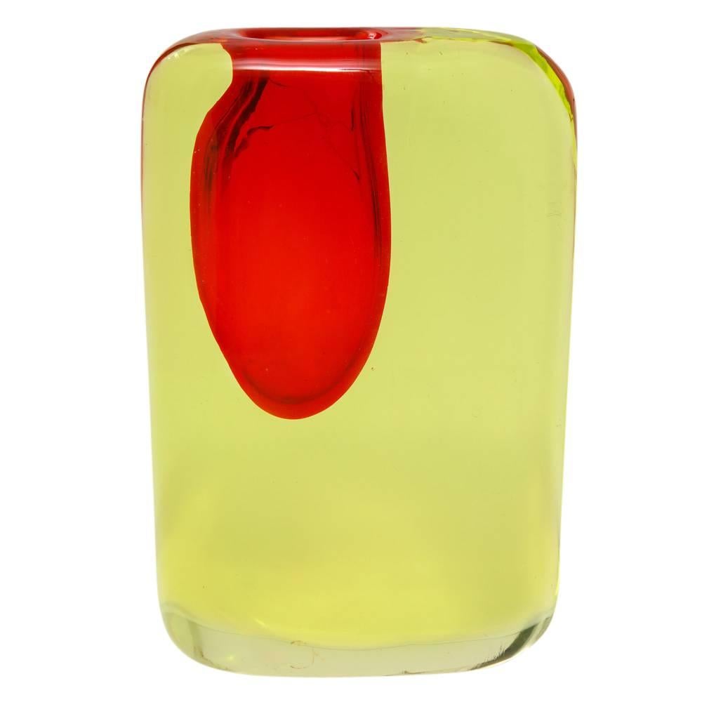 Mid-Century Modern Antonio da Ros Sommerso Glass Yellow Red Vase, Italy, 1960s