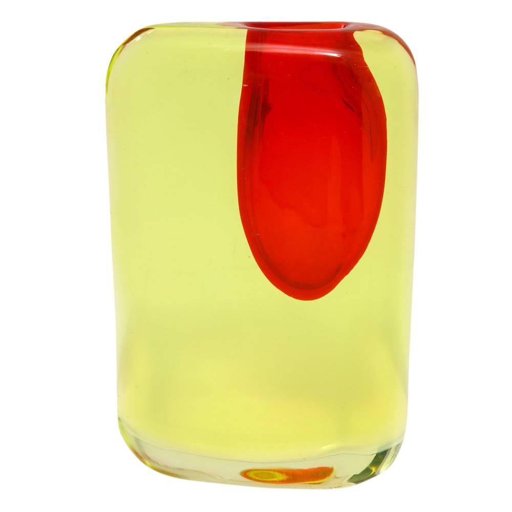 Antonio da Ros Sommerso glass yellow red vase, Italy, 1960s. Small to medium size thick walled glass vase with bold colors. Unsigned. 