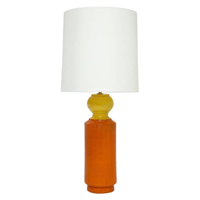 Bitossi Ceramic Table Lamp Orange Yellow Signed Italy 1960s For Bitossi Ceramic Table Lamp Orange Yellow Signed Italy 1960s For