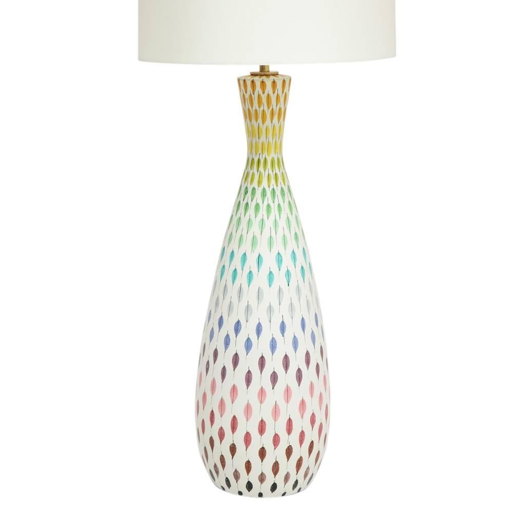 Pair of large Bitossi table lamps, piume multi-Color, signed. Imported from Bitossi in Italy by Raymor, for distribution in the United States. Height of just the ceramic body is 24