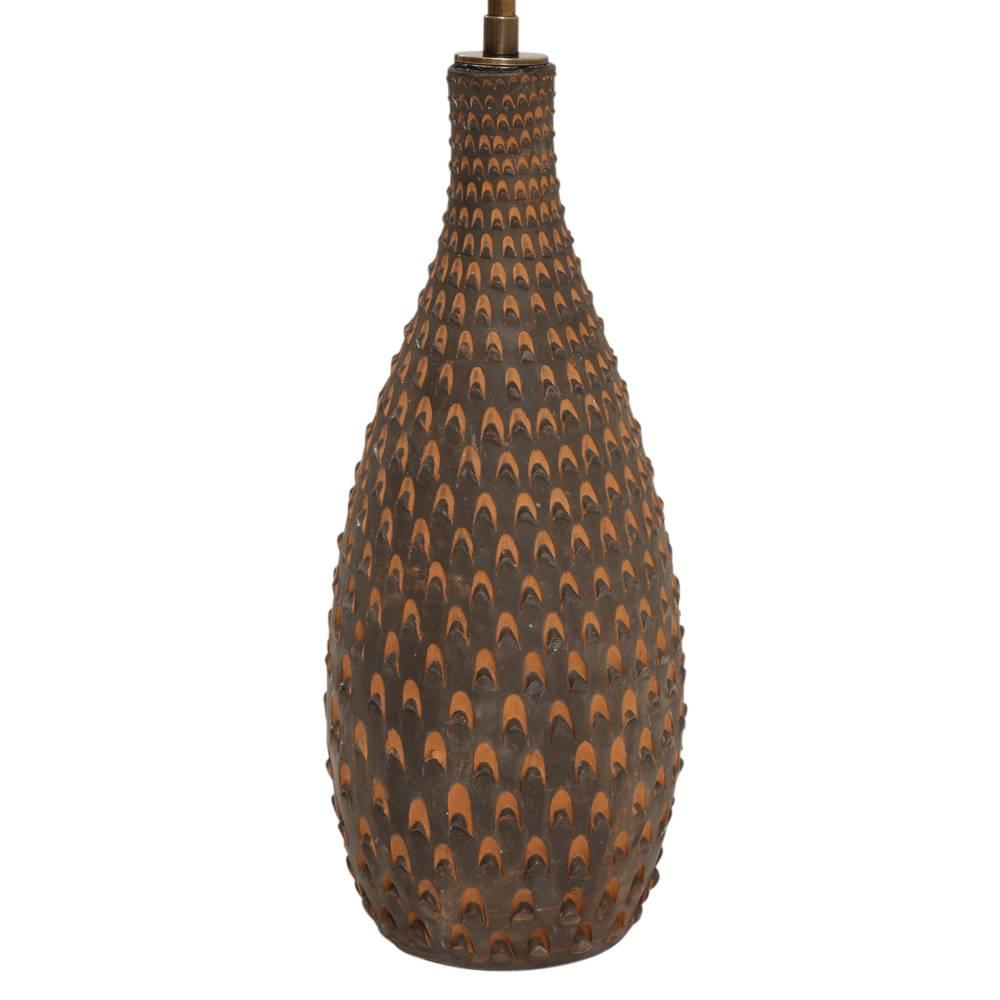 Italian Raymor Table Lamp, Ceramic, Brown, Pinecone, Signed For Sale