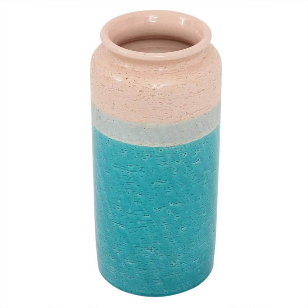 Bitossi Ceramic Vase Turquoise Pink Signed Italy In Good Condition In New York, NY