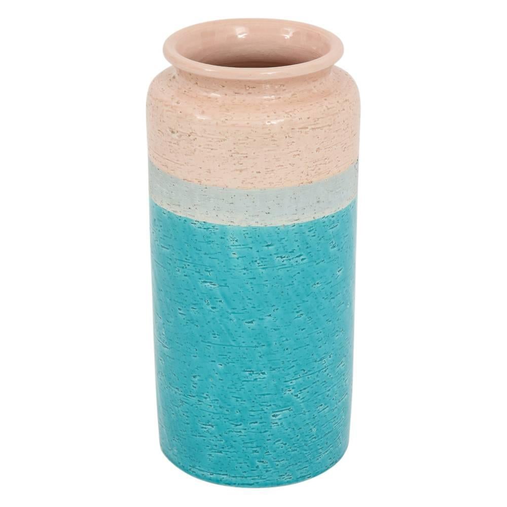 Mid-Century Modern Bitossi Ceramic Vase Turquoise Pink Signed Italy
