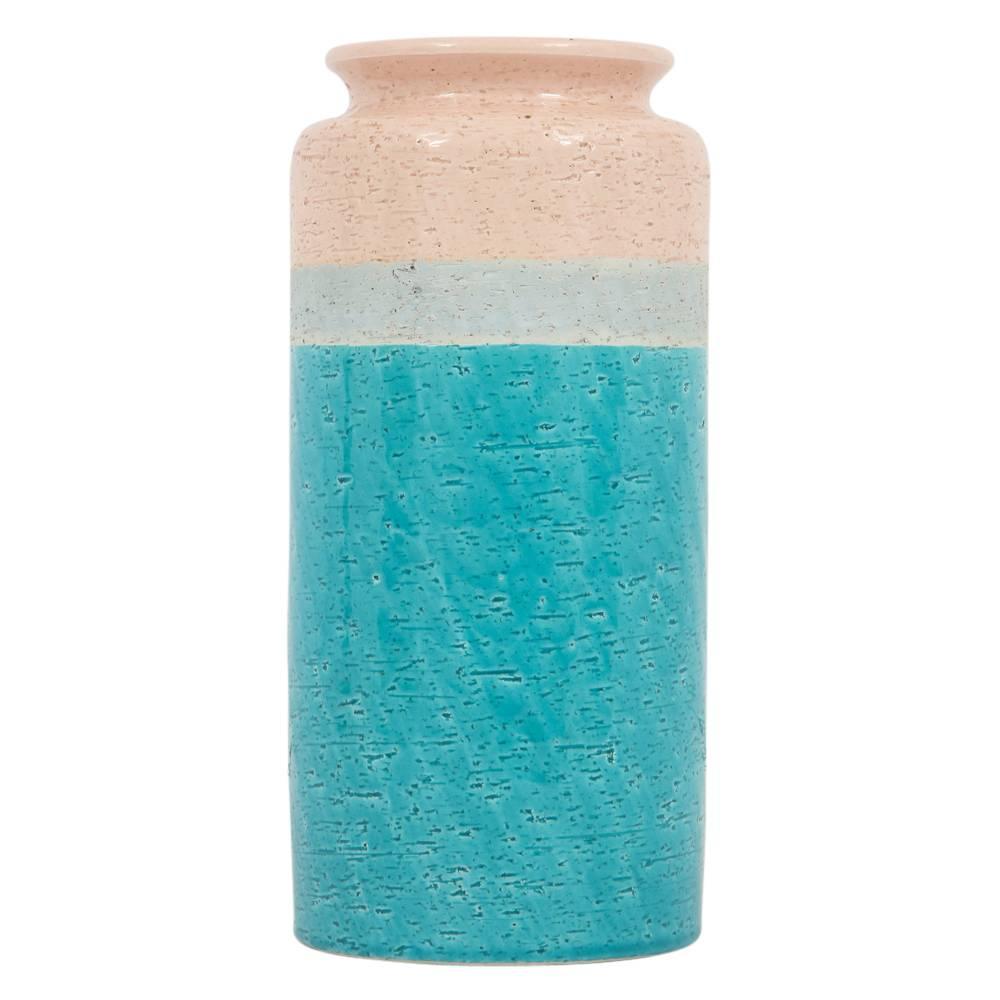 Glazed Bitossi Ceramic Vase Turquoise Pink Signed Italy