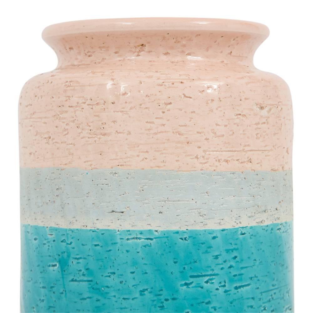 Mid-20th Century Bitossi Ceramic Vase Turquoise Pink Signed Italy