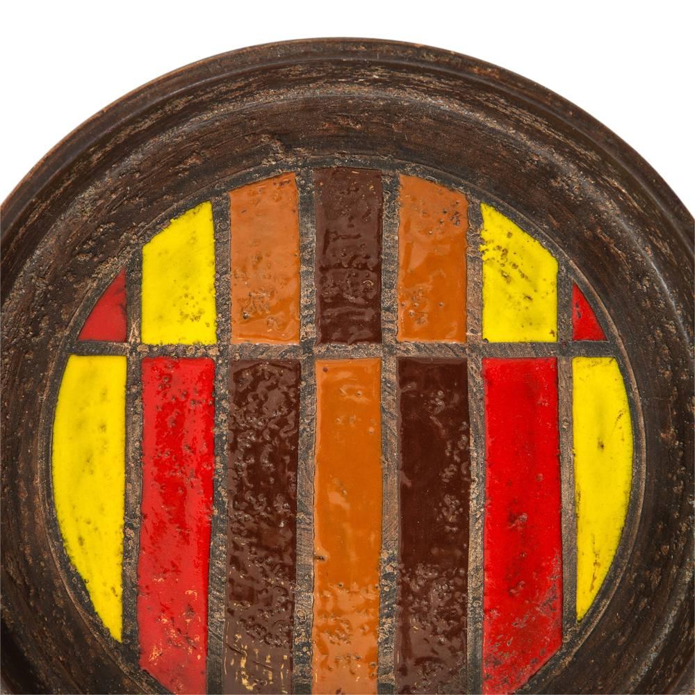Bitossi Ceramic Bowl Tray Geometric Yellow Red Brown, Italy, 1960s In Good Condition In New York, NY