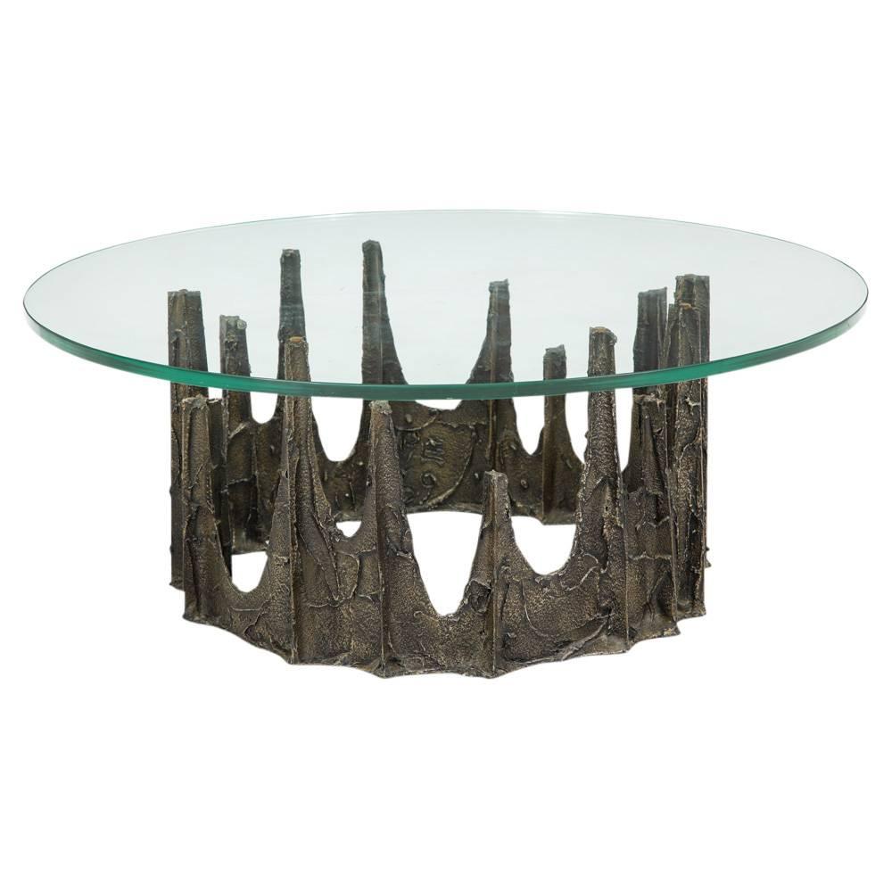 Mid-Century Modern Paul Evans Coffee Table, Sculpted Bronze and Glass, Signed
