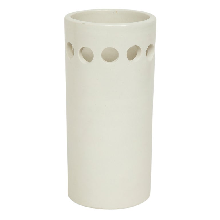 Bitossi for Rosenthal Netter Vase, Ceramic, White, Perforated, Signed For Sale