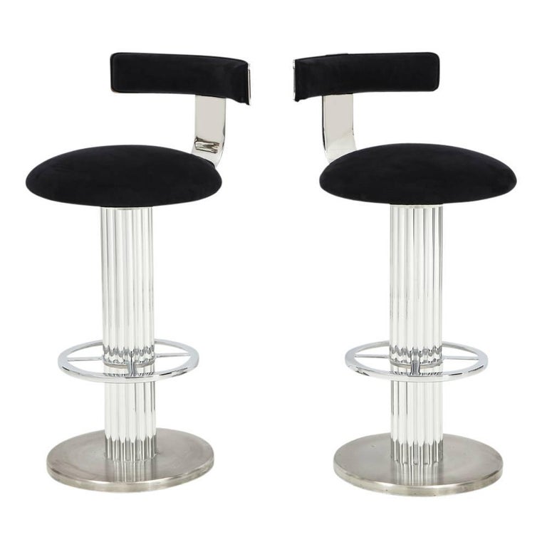 Designs For Leisure Bar Stools Nickel Signed Usa 1990s At 1stdibs Pair Of Designs For Leisure Bar Stools Nickel Signed Usa 1980s Two Swivel