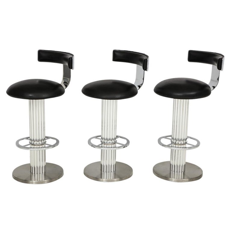 Three Designs For Leisure Bar Stools Polished Brushed Steel Leather Three Designs For Leisure Bar Stools Polished Brushed Steel Leather Usa 1980s
