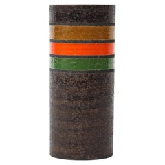 Bitossi Ceramic Vase, Brown, Yellow, Orange, Green, Stripes Italy, 1960s