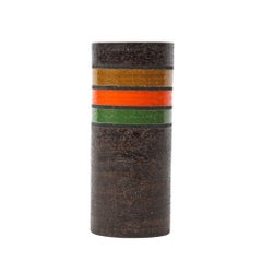 Bitossi Ceramic Vase, Brown, Yellow, Orange, Green, Stripes Italy, 1960s