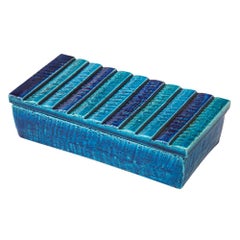 Rosenthal Netter Bitossi Ceramic Box Blue Stripes Pottery Signed Italy, 1960s