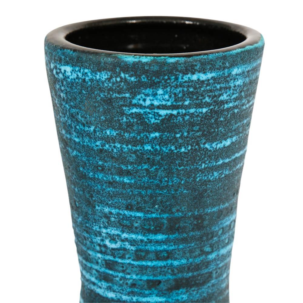 Glazed Accolay Ceramic Pottery Vase Blue Signed France 1960's