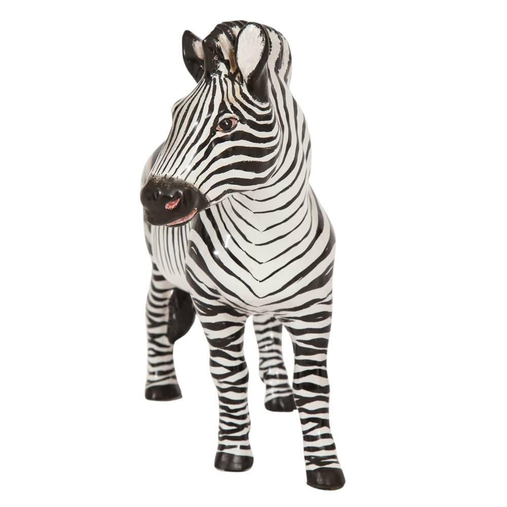 Manlio Trucco zebra, ceramic, black and white, signed. Large handcrafted zebra by Italian painter and ceramicist, Manlio Trucco, (1884-1974) one of the major architects of the Albisolese artistic rebirth of the 1920's and 30's. As a young man,