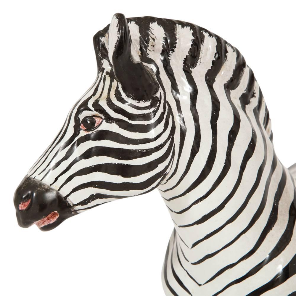 Mid-Century Modern Manlio Trucco Zebra, Ceramic, Black, White, Signed