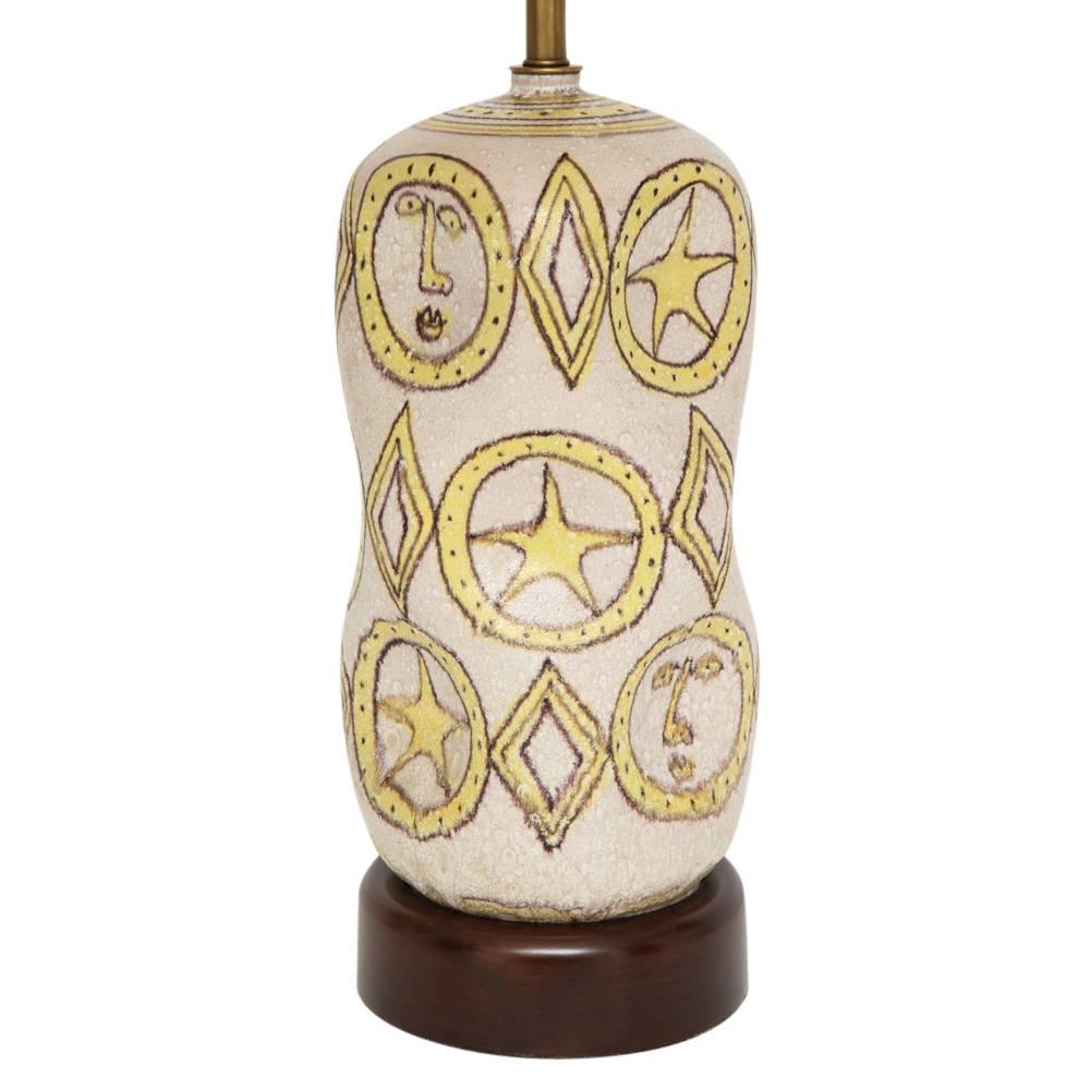Mid-Century Modern Guido Gambone Lamp, Ceramic Yellow Signed 