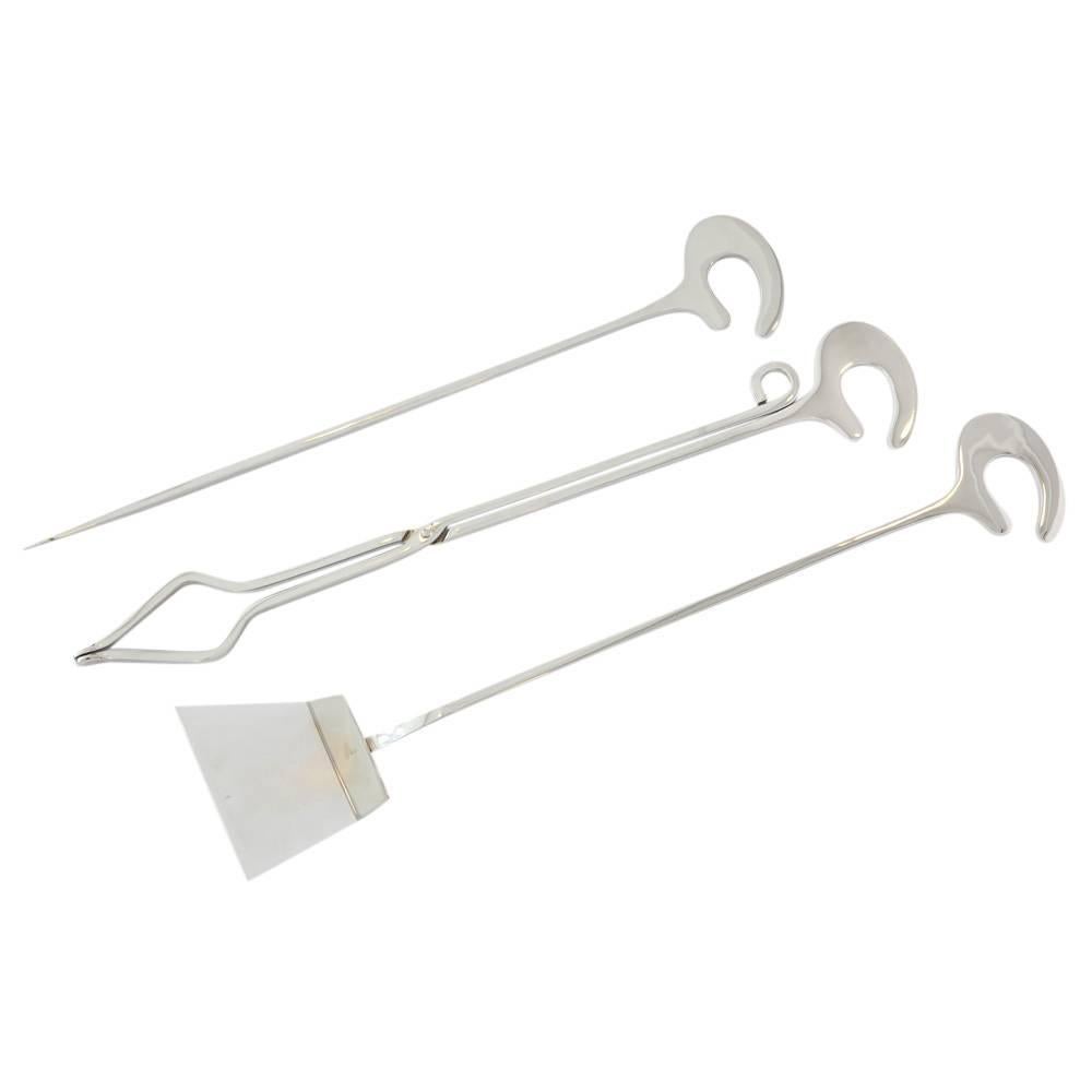 Jacques Charles Fireplace Tools, Brass, Nickel Chrome For Sale 2