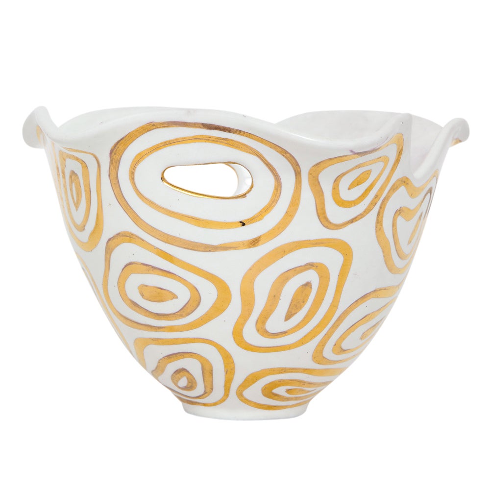 Bitossi Bowl, White and Gold, Abstract, Signed For Sale