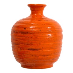 Rosenthal Netter Vase, Ceramic, Orange, Ribbed, Signed