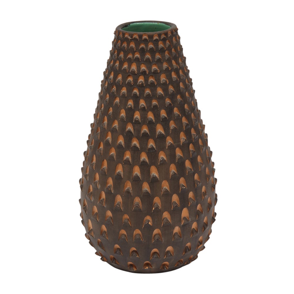 Raymor Pinecone Vase, Ceramic, Brown and Turquoise For Sale