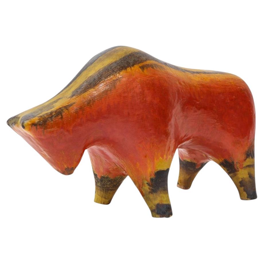 Alvino Bagni Bull Sculpture, Glazed Ceramic, Italy, 1970