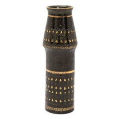 Aldo Londi Bitossi Ceramic Vase Safety Pins Black Gold Signed Italy 1960's