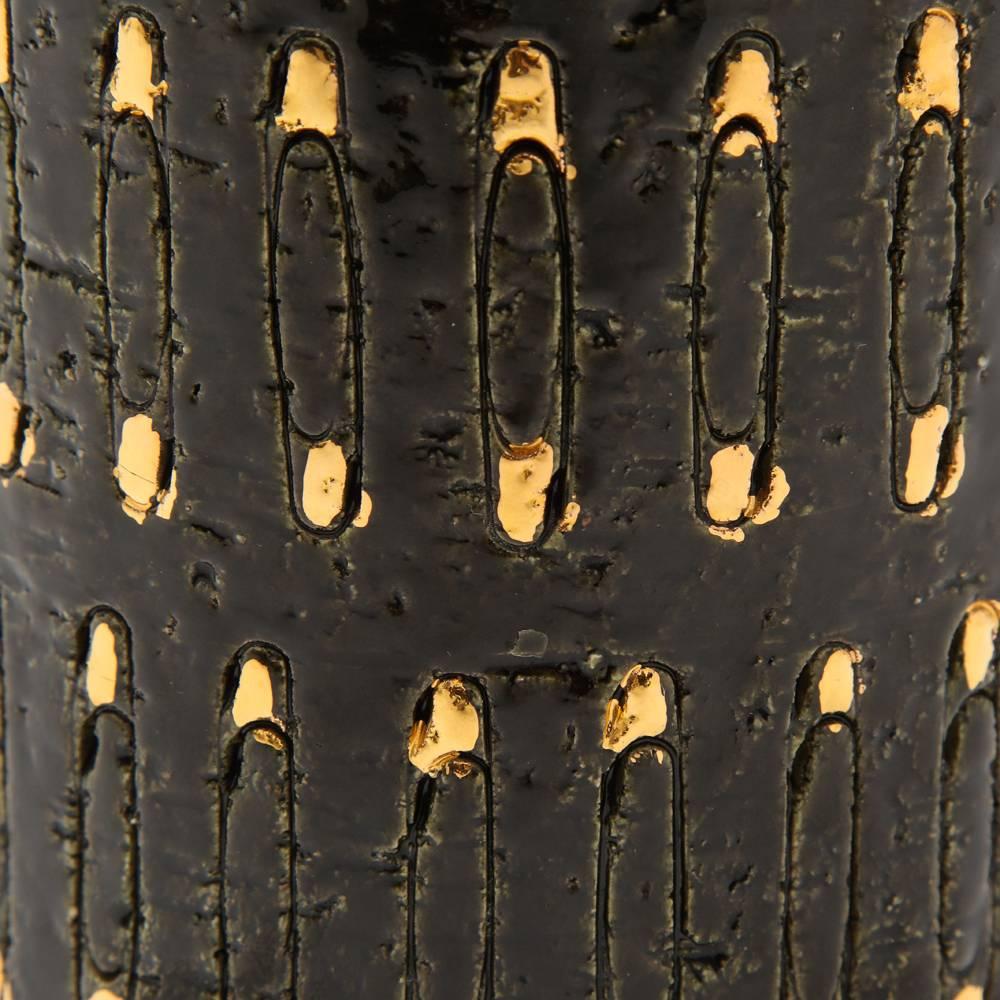 Aldo Londi Bitossi Ceramic Vase Safety Pins Black Gold Signed Italy 1960's 1