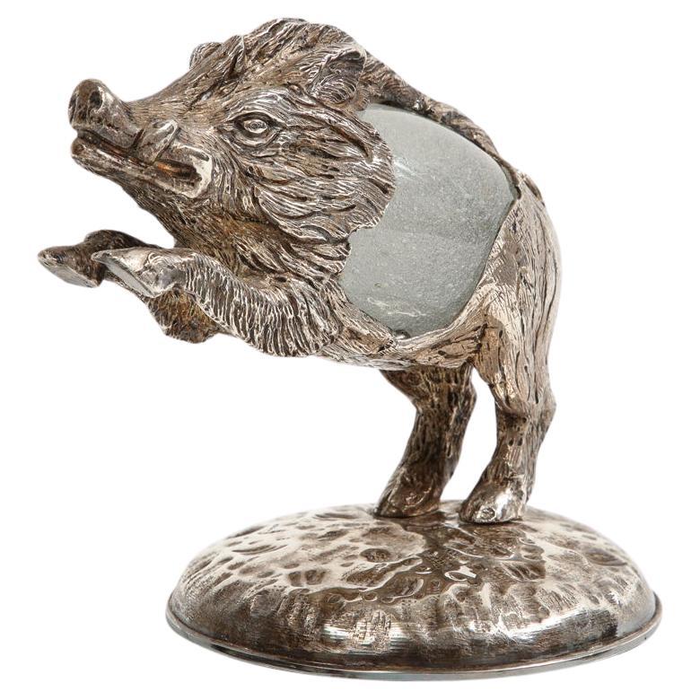 Gabriella Crespi Boar, Silvered Bronze, Glass, Signed For Sale
