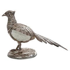 Gabriella Crespi Pheasant Silvered Bronze, Glass, Signed