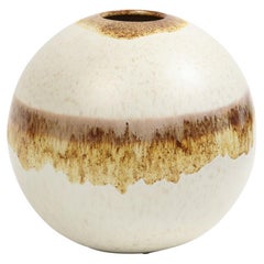 Vintage Alvino Bagni Raymor Vase, Spherical, White, Brown, Earth Tones, Signed