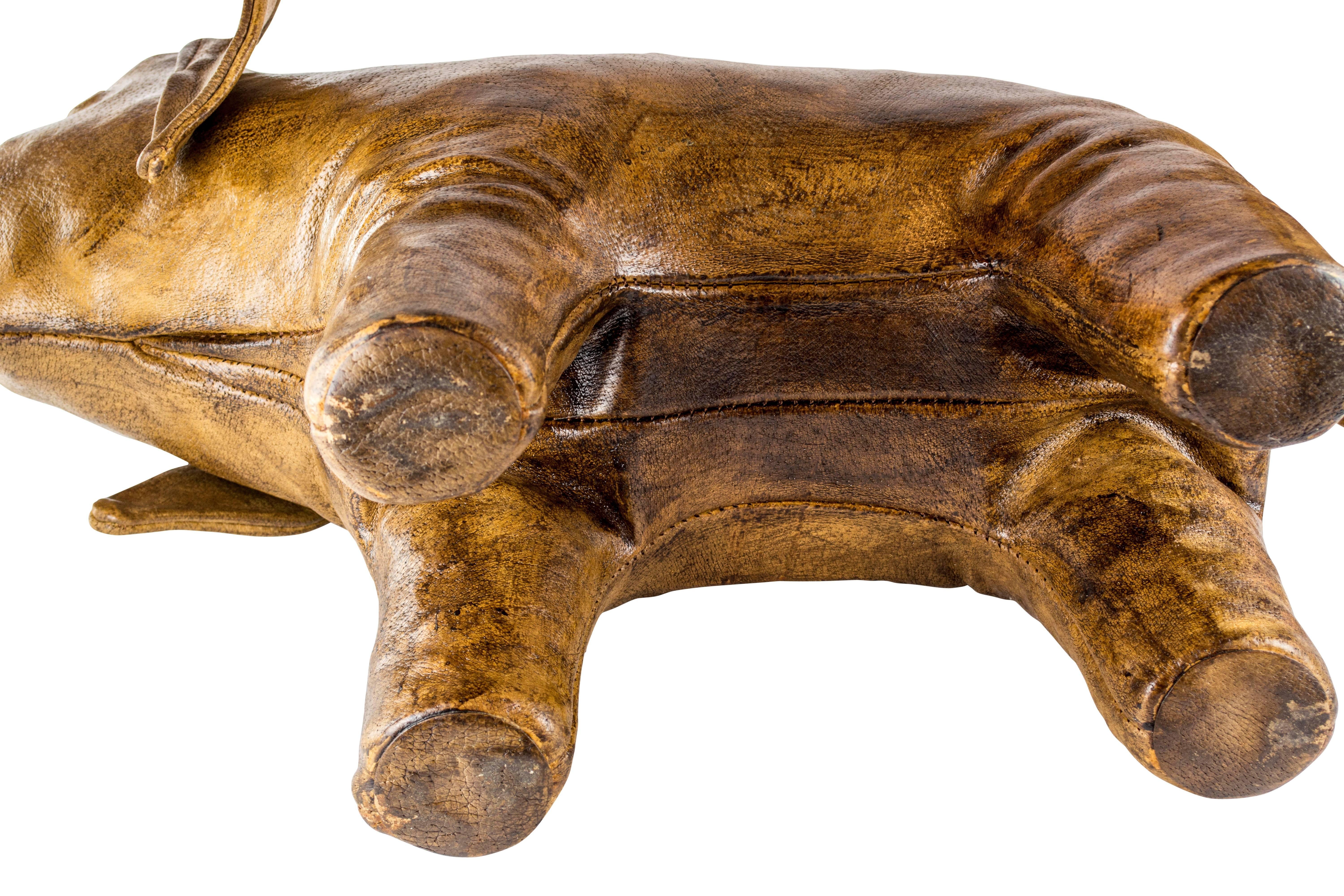 Italian Leather Elephant Ottoman Abercrombie Style Footstool, Italy, 1960s