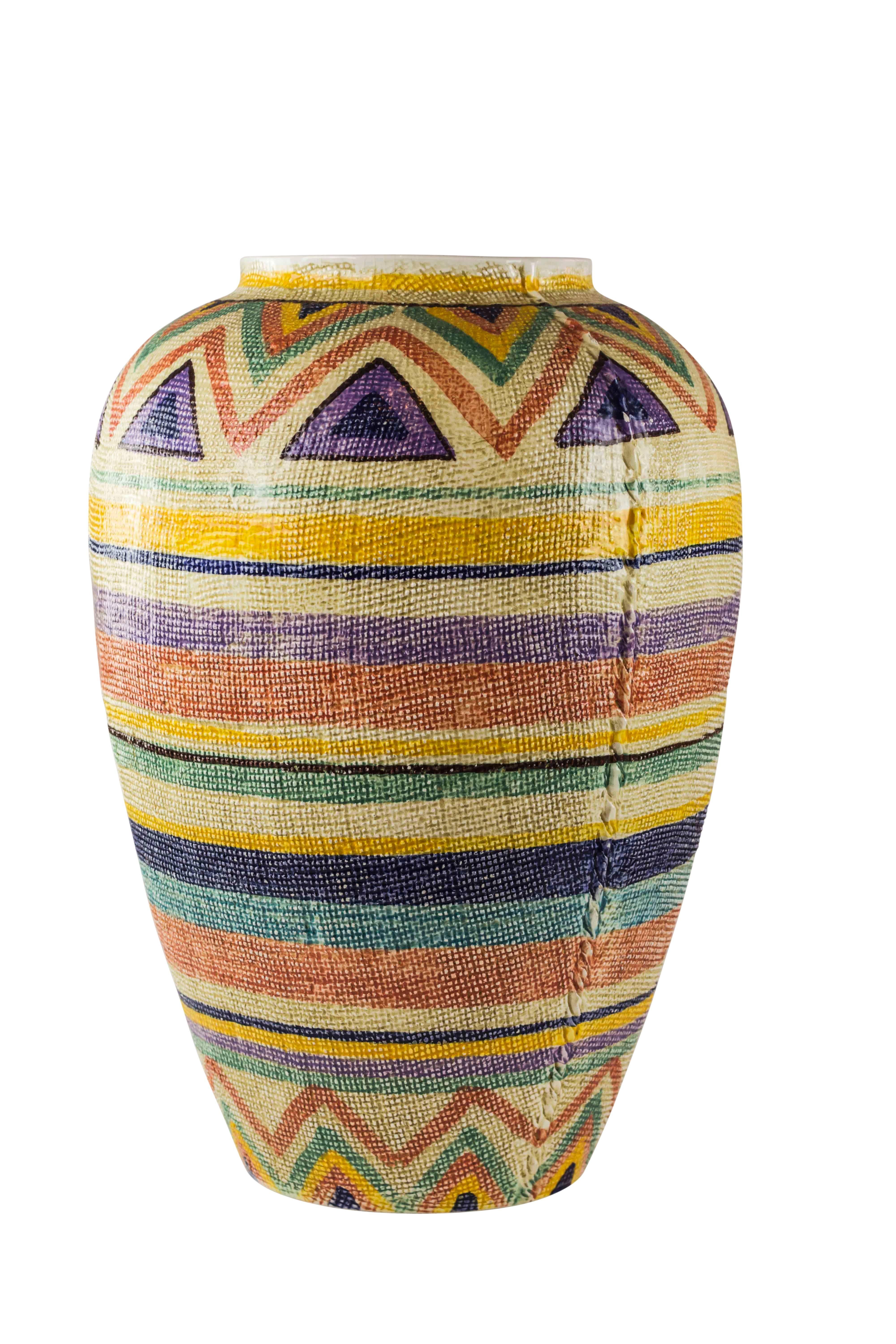 Large Italian ceramic woven textured floor vase, Italy, 1970s. Large vase with woven pattern. Marked on underside of vase: Made in Italy 1103/40.