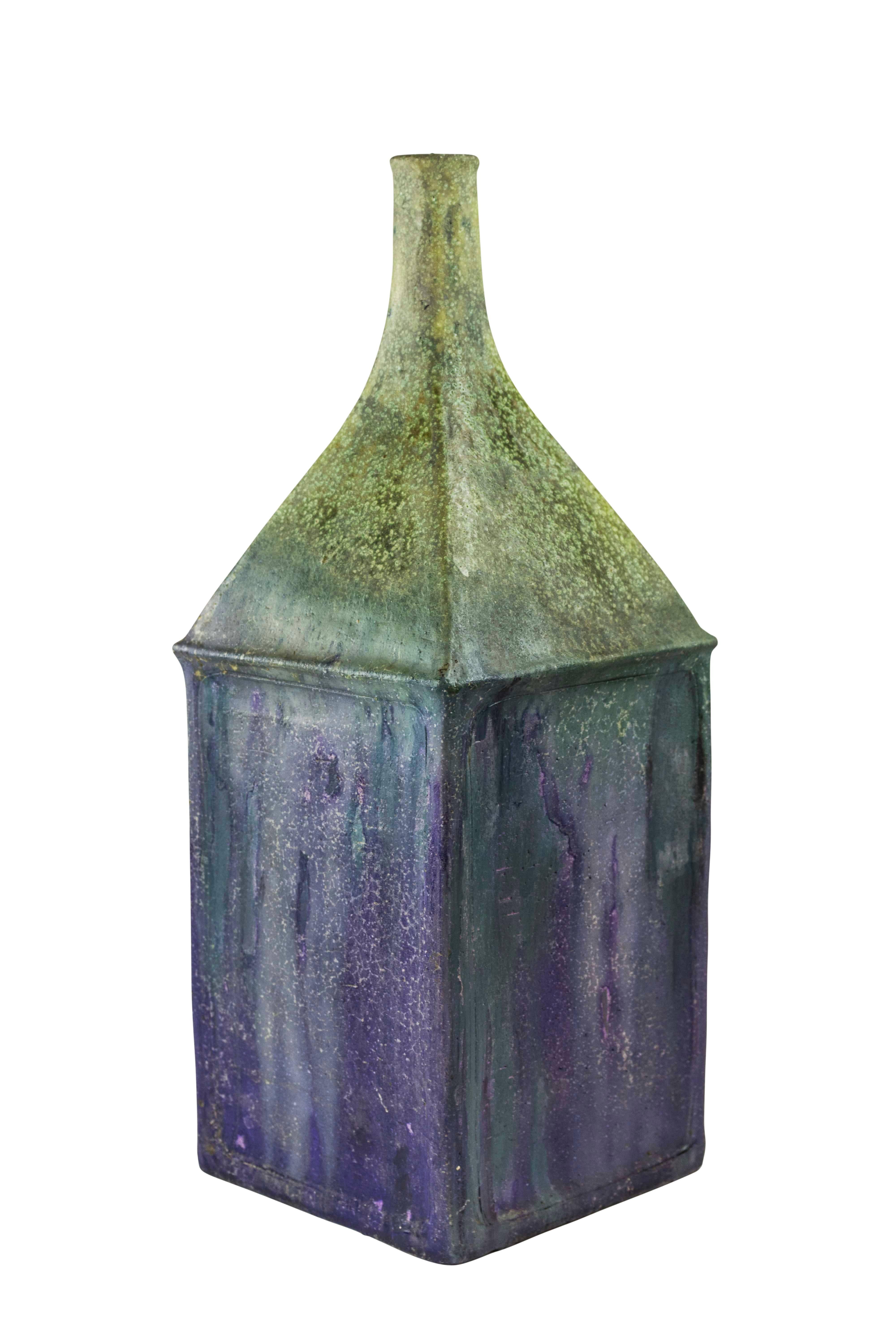 Mid-Century Modern Fantoni for Raymor Vase, Ceramic, Purple and Green, Signed