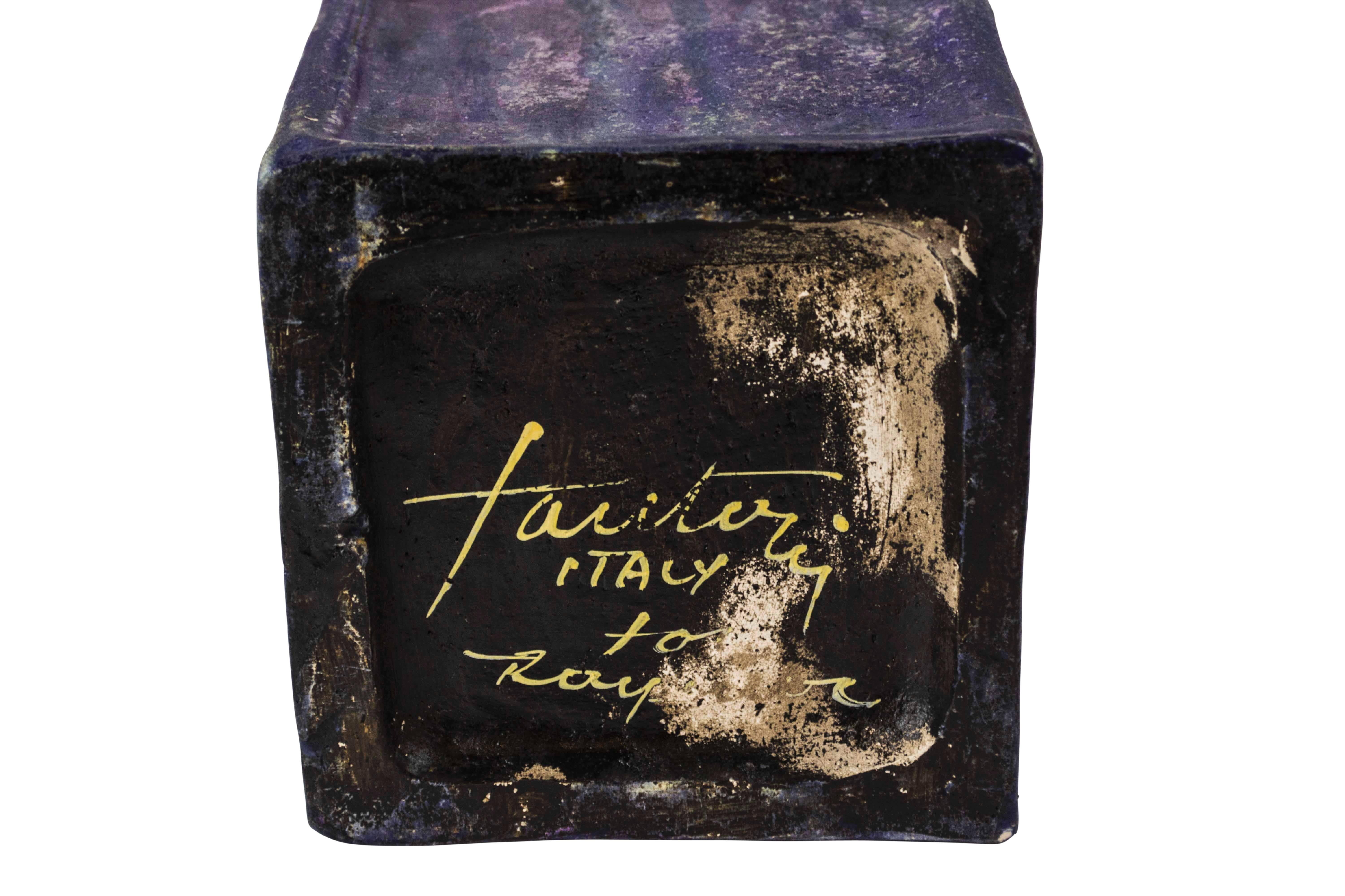 Italian Fantoni for Raymor Vase, Ceramic, Purple and Green, Signed