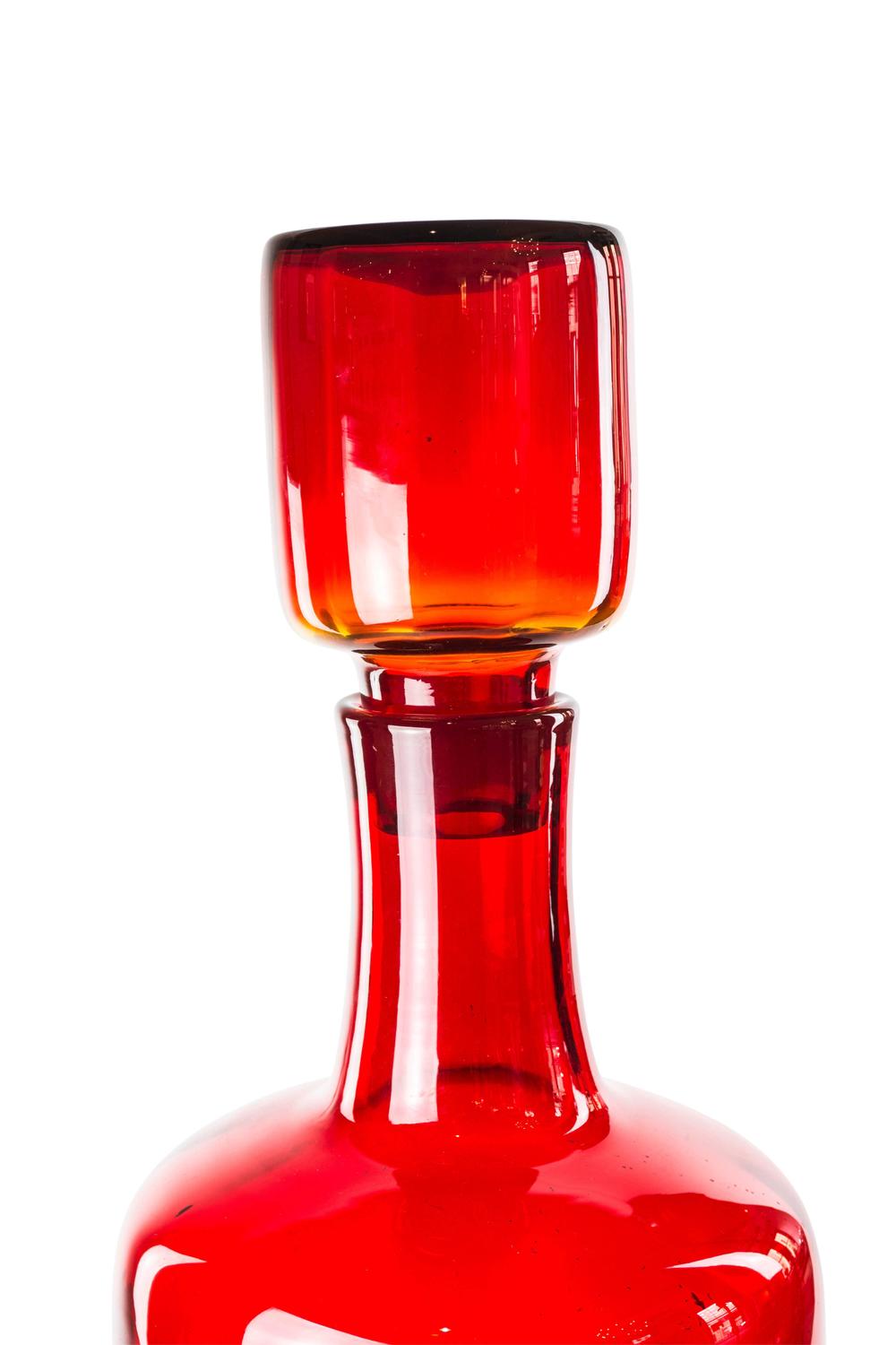 Blenko Red Glass Bottle For Sale at 1stdibs