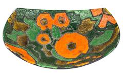 Bitossi Raymor Ceramic Bowl Alvino Bagni Scoop Orange Green Signed Italy 1960's