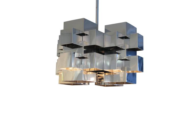 C Jere Chome Steel Cubist Chandelier Signed 1970s Usa At 1stdibs Mid Century Modern C Jere Chome Steel Cubist Chandelier Signed 1970s Usa For
