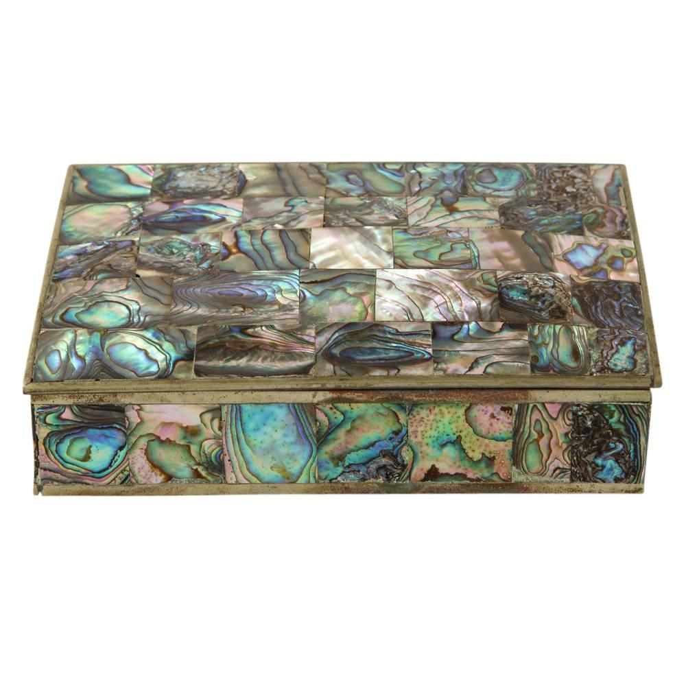 Alpaca Abalone Box Hinged Signed Mexico 1960s In Good Condition In New York, NY