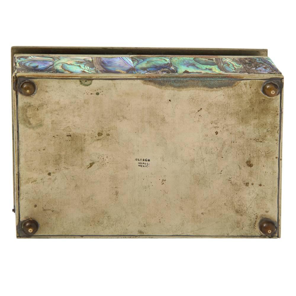 Silver Plate Alpaca Abalone Box Hinged Signed Mexico 1960s