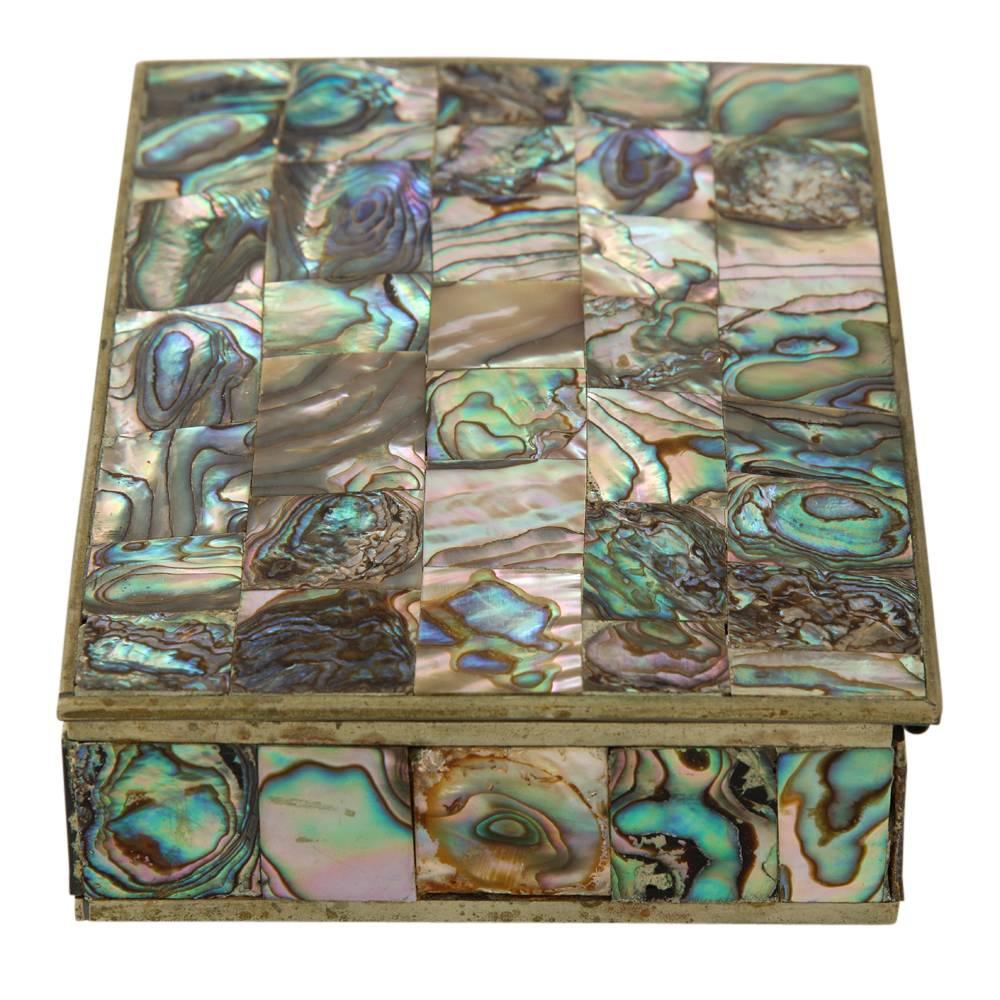 Mexican Alpaca Abalone Box Hinged Signed Mexico 1960s