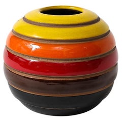 Aldo Londi Bitossi Multicolore Vase, Ceramic, Stripes, Signed
