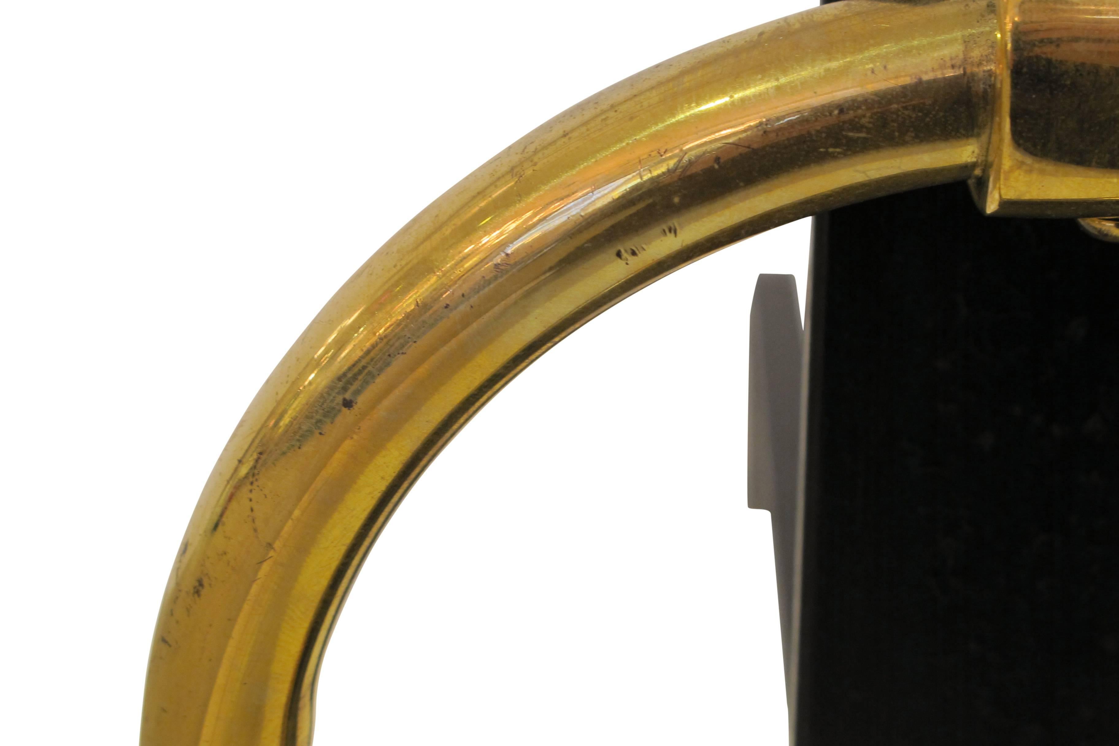 Pair Modernist Brass Ring Andirons In Good Condition In New York, NY