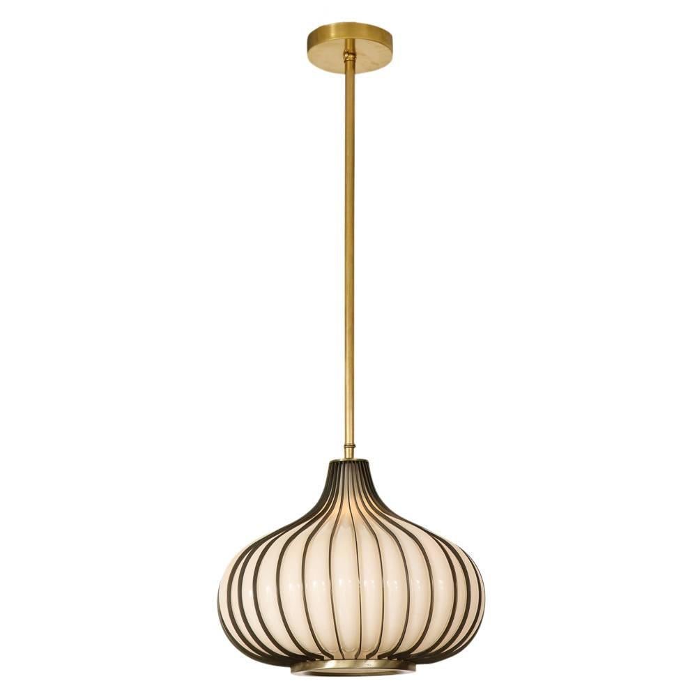 Onion pendant lamps glass brass. Described in the 1960's Light Craft of California catalog as: a 15