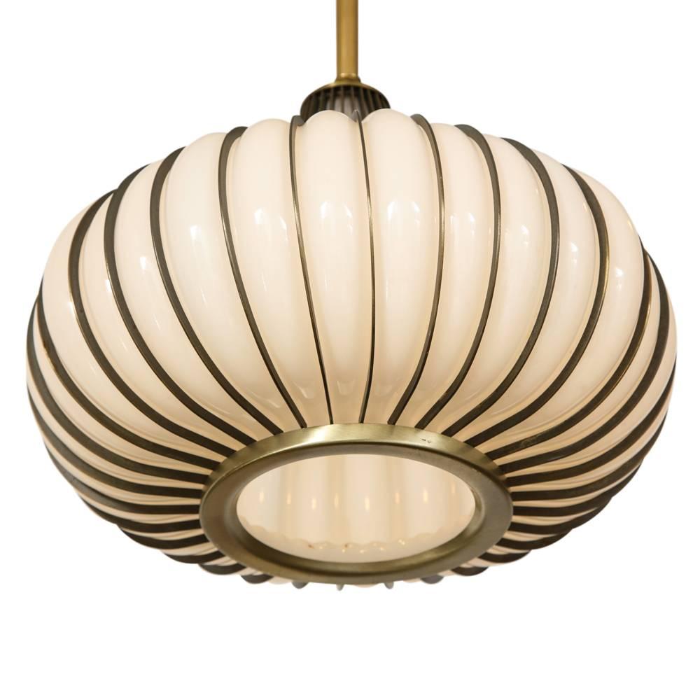 Mid-Century Modern Onion Pendant Lamps, Hand Blown Glass, Brass