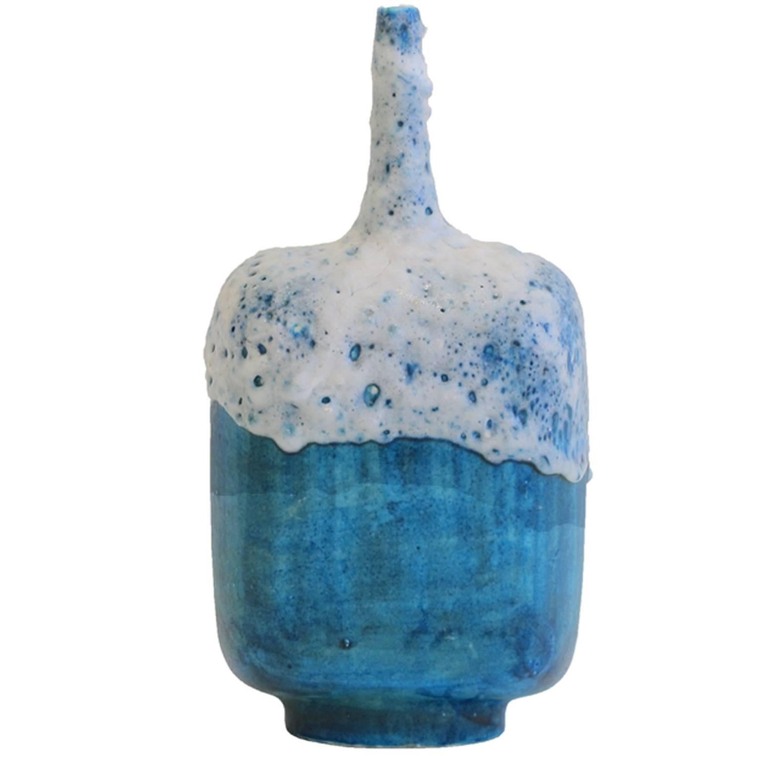 Large Guido Gambone Blue and White Glaze Pottery Vase