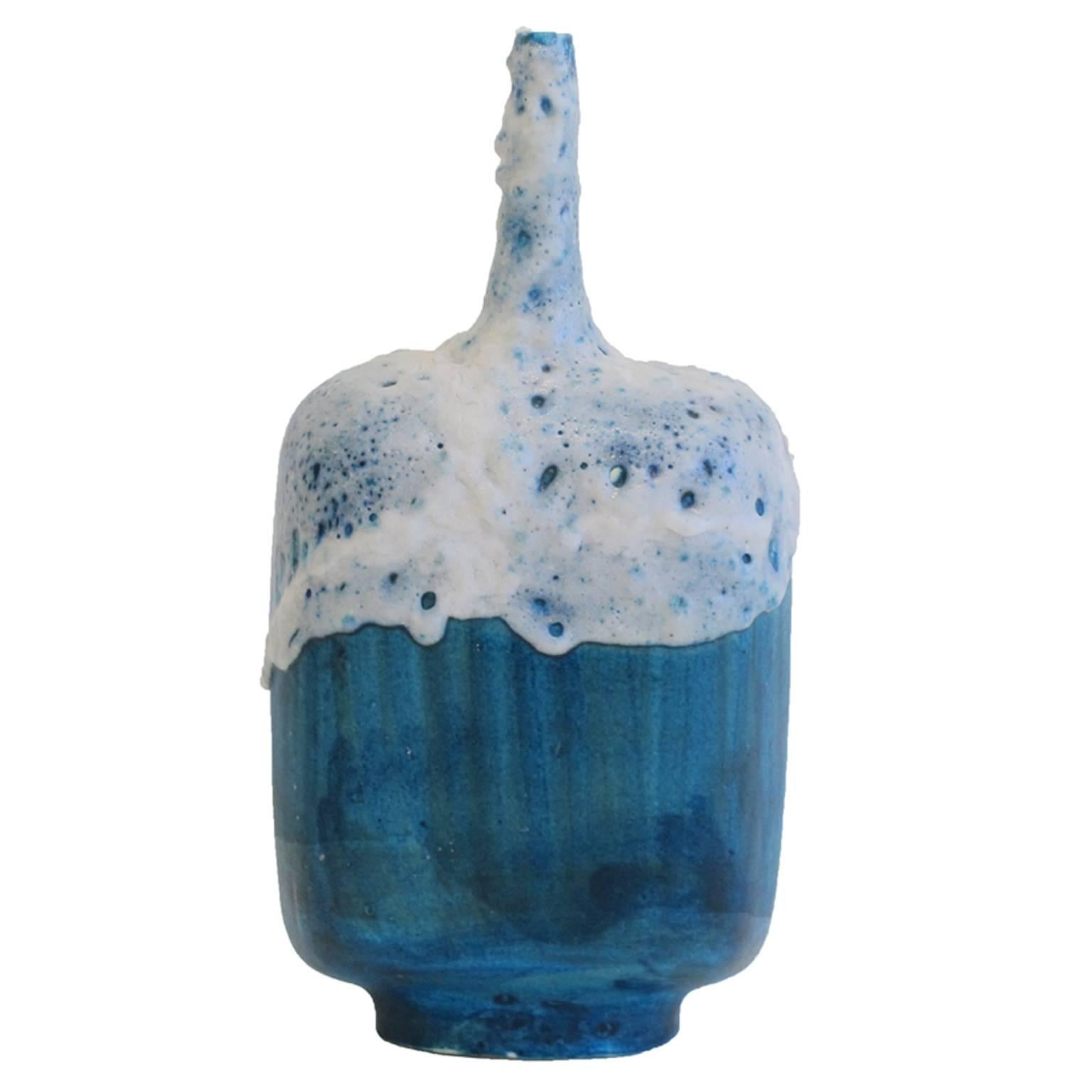 Italian Large Guido Gambone Blue and White Glaze Pottery Vase