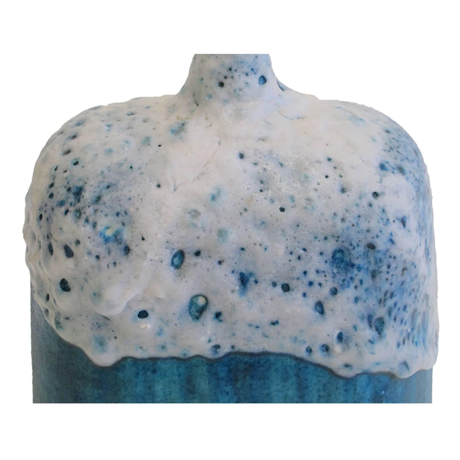 Glazed Large Guido Gambone Blue and White Glaze Pottery Vase