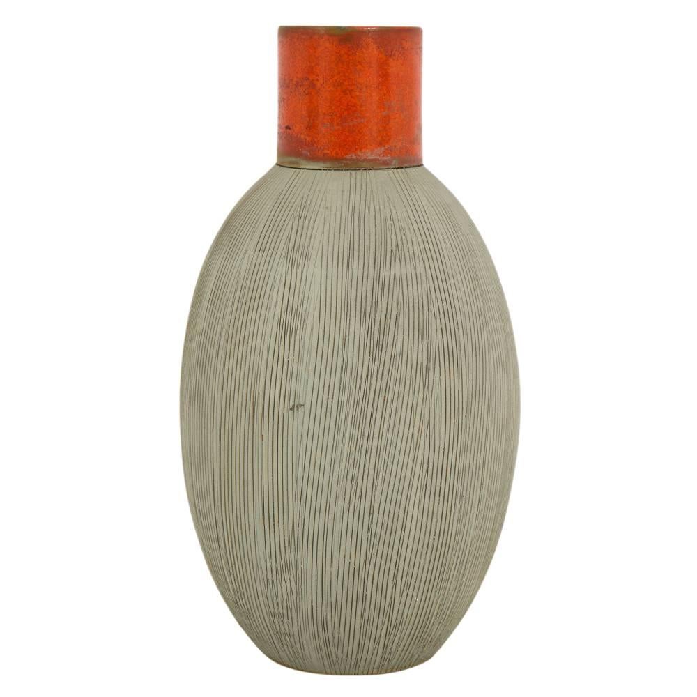 Italian Raymor Bitossi Vase Ceramic Orange Signed