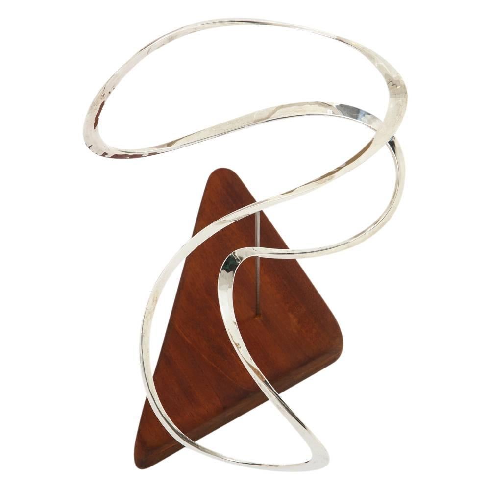 Russell Secrest Sculpture, Abstract, Sterling Silver, Teak, Signed In Good Condition In New York, NY